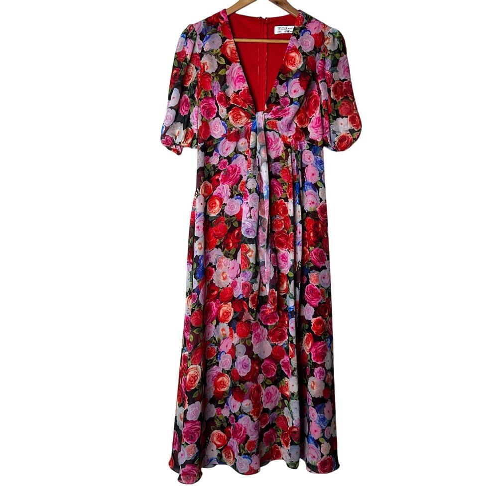 Floral V-Neck Mini Dress in Red and Pink